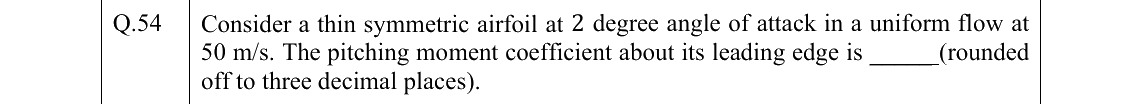 GATE AE Aerodynamics question, GATE 2022 Q.54