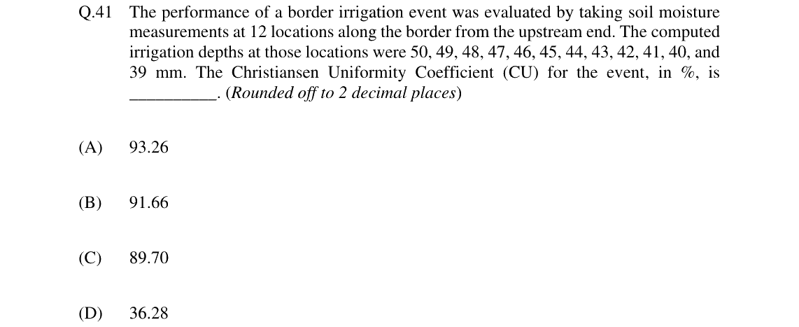 GATE 2024 AG question 41