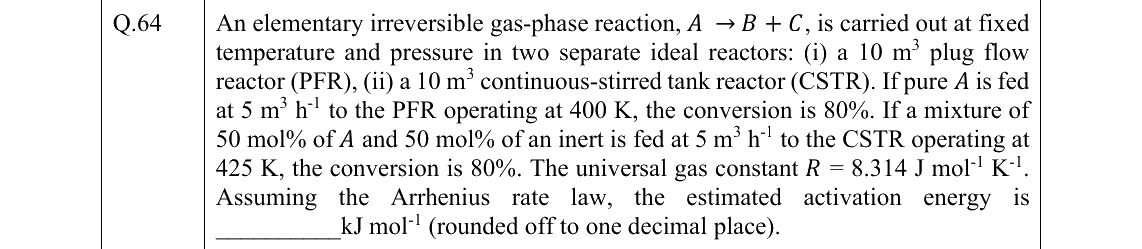 GATE 2022 CH question 64