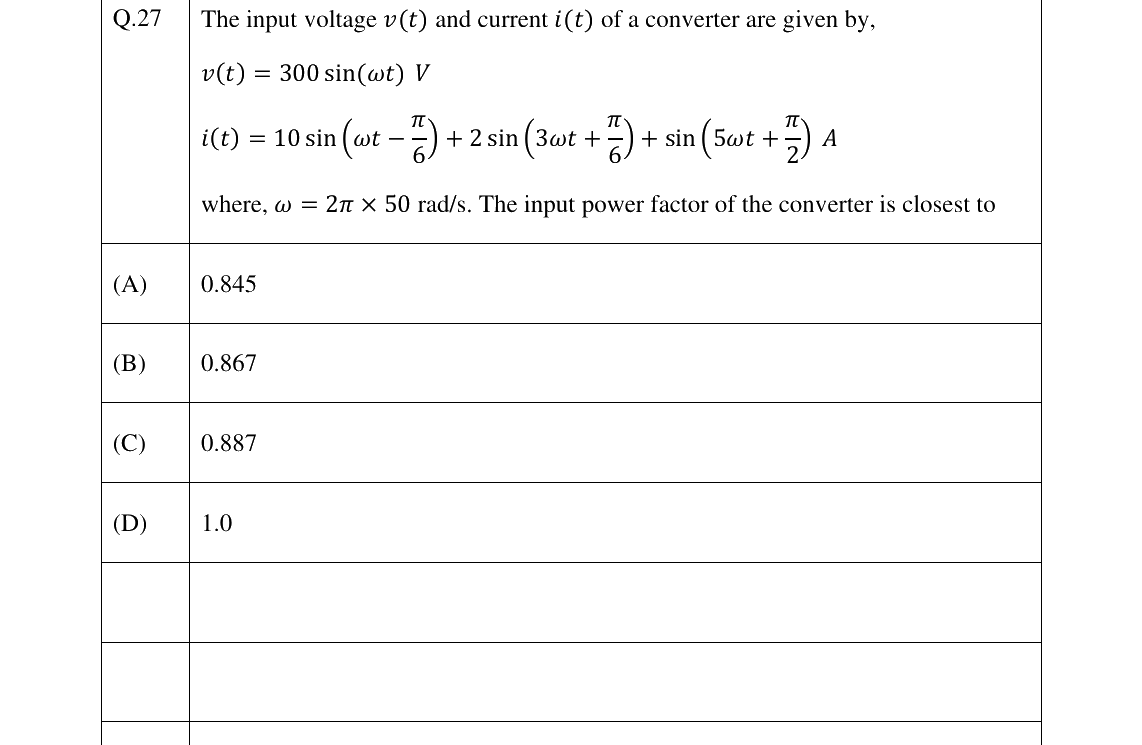 GATE 2025 EE question 27