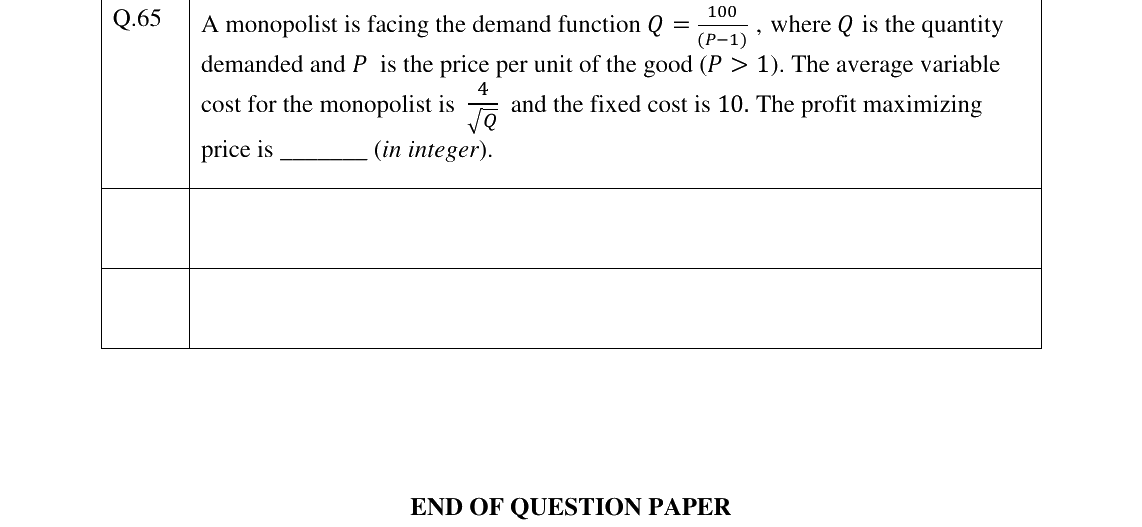 GATE 2023 XH-C1 question 65